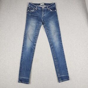 JC JQ Jeans Womens 5 Blue Denim Whiskered Medium Wash Contrast Stitch Skinny Leg